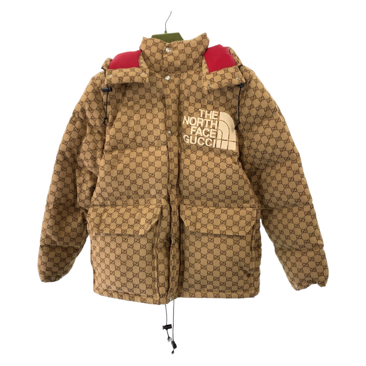 Gucci GG Canvas Down Jacket S Brown Red Silver in Excellent Condition