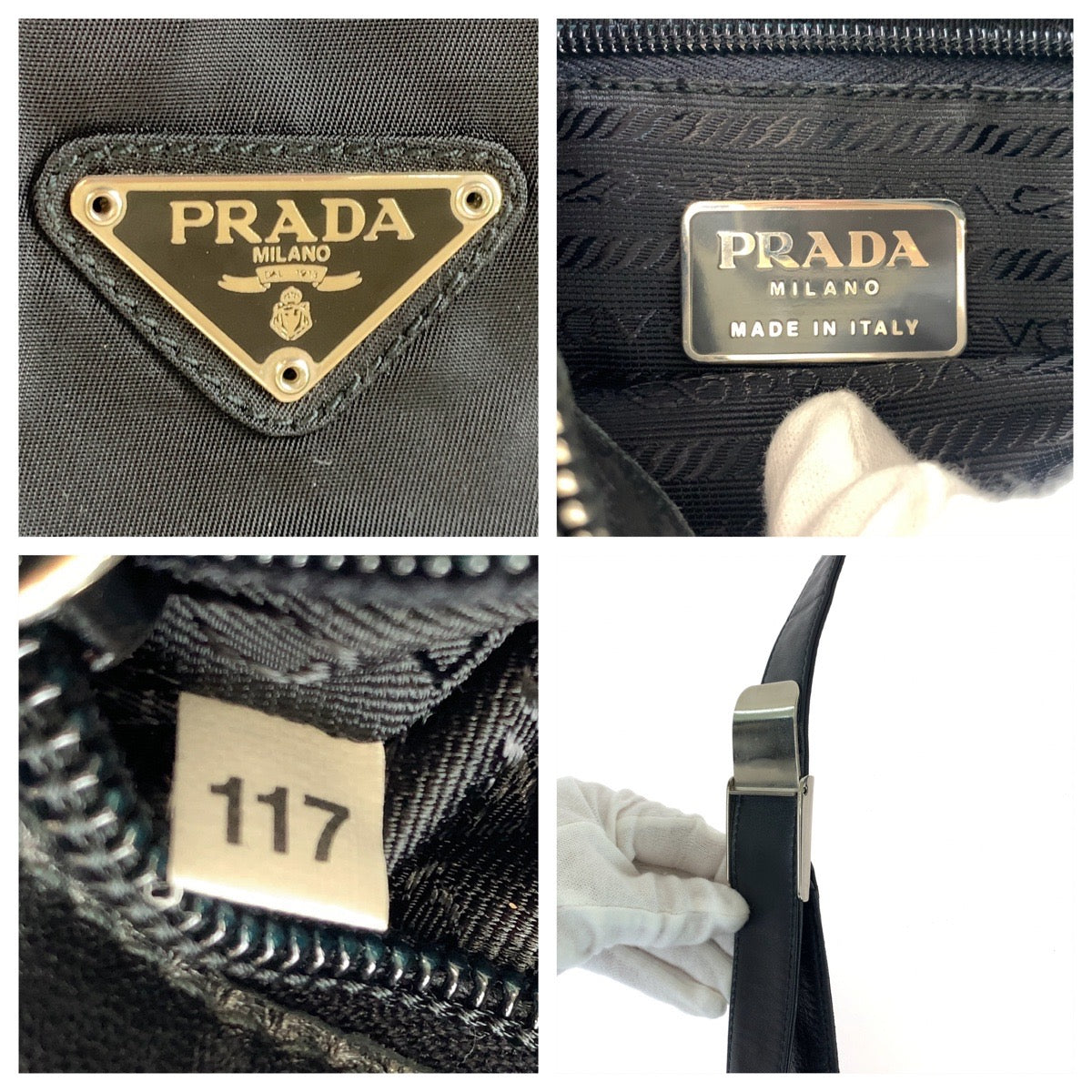 Prada Nylon/Leather Tessuto Triangle Logo Plate Shoulder Bag in Very Good Condition