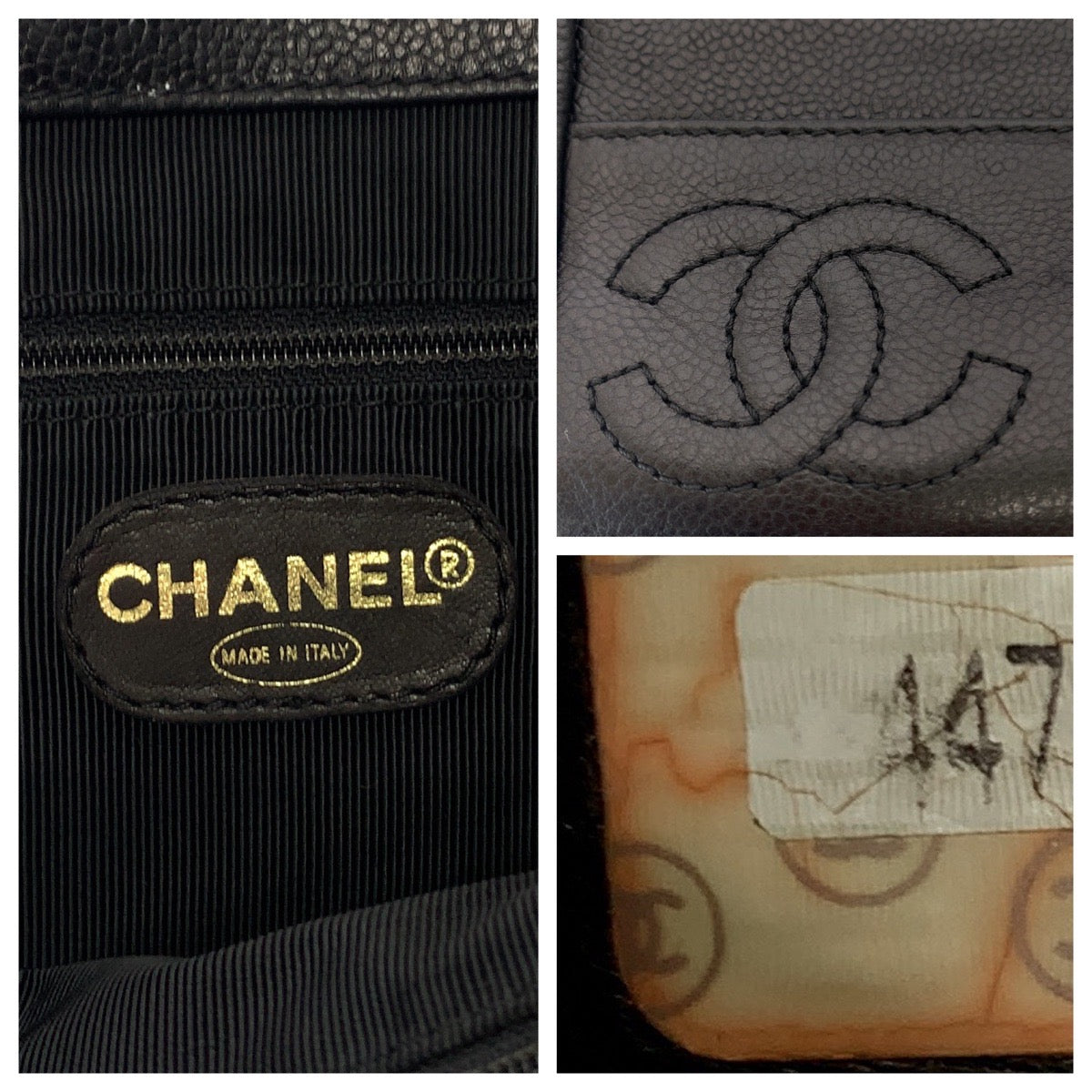 Chanel Vintage Triple Coco Mark Caviar Skin Tote