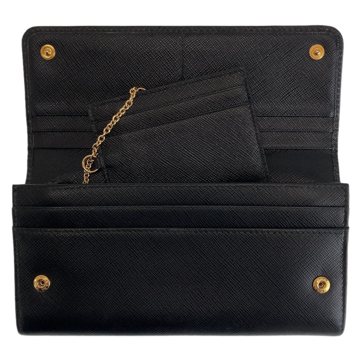 Prada Saffiano Leather Ribbon Long Wallet Black Gold Hardware in Very Good Condition