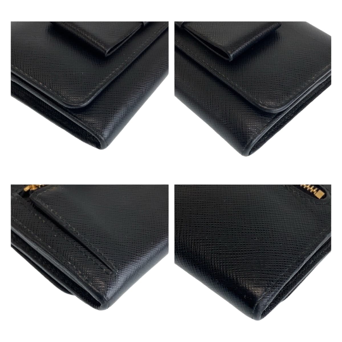 Prada Saffiano Leather Ribbon Long Wallet Black Gold Hardware in Very Good Condition