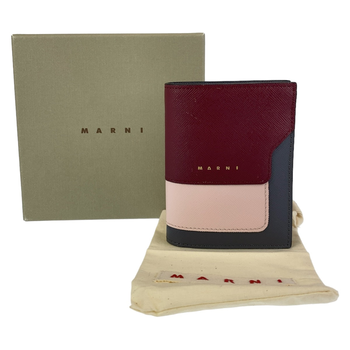 MARNI Bifold Leather Wallet Red Pink Blue Gold