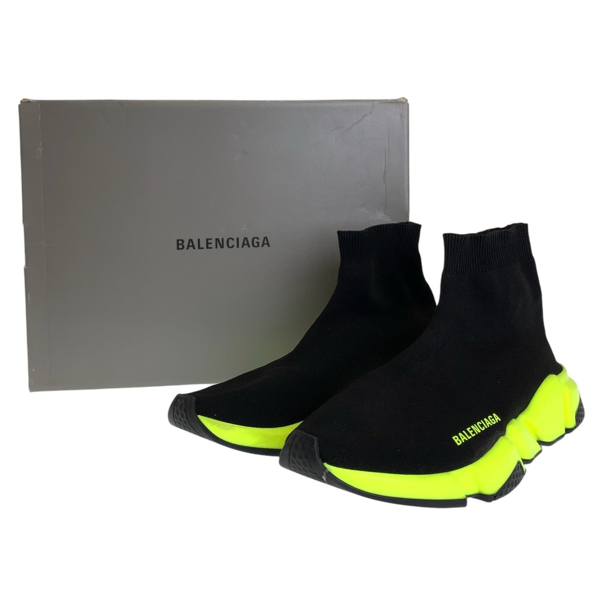 Balenciaga Speed Trainer Knit/Rubber Sneakers Black/Yellow in Very Good Condition