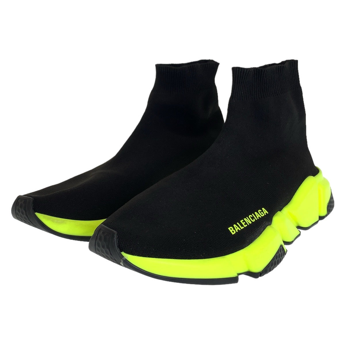 Balenciaga Speed Trainer Knit/Rubber Sneakers Black/Yellow in Very Good Condition