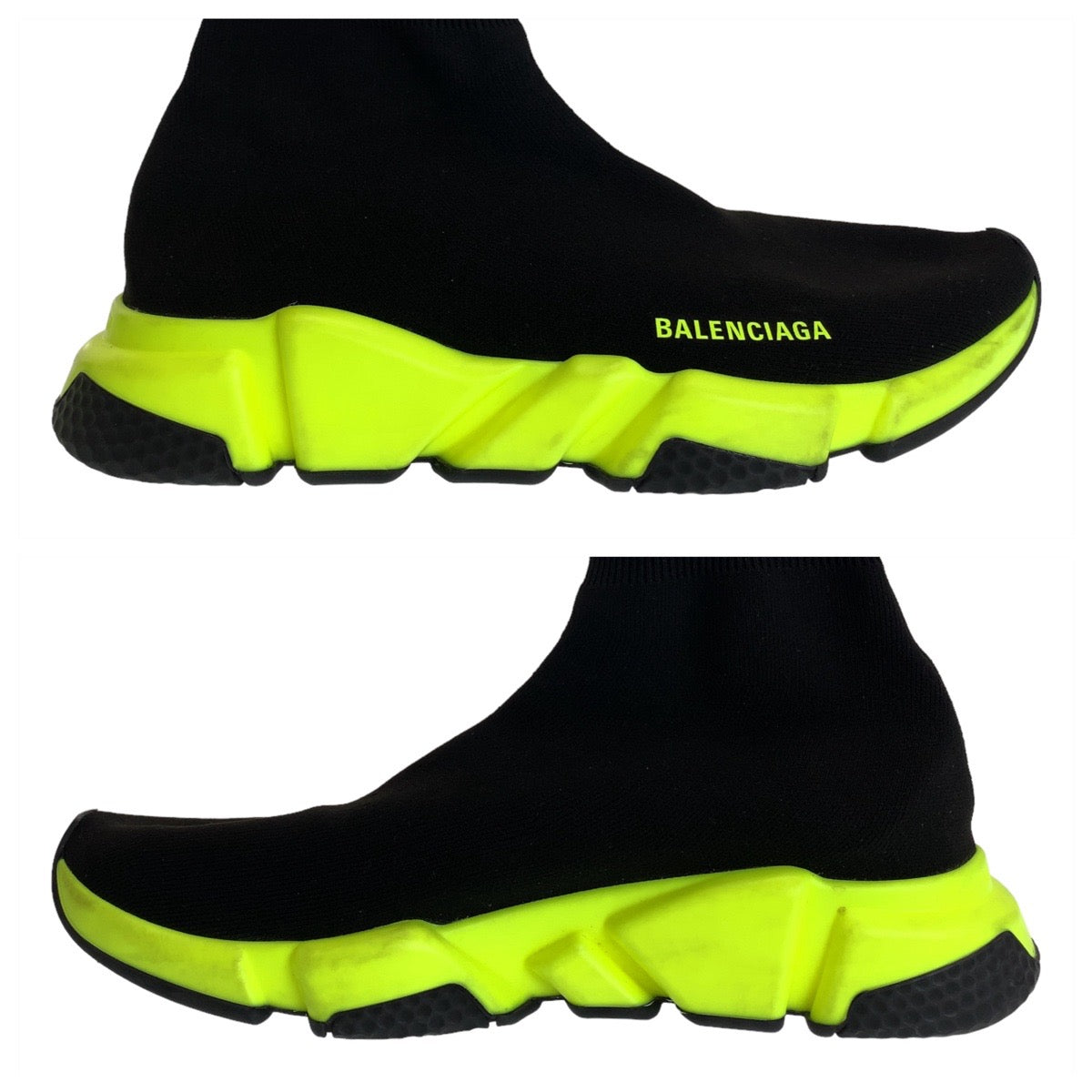 Balenciaga Speed Trainer Knit/Rubber Sneakers Black/Yellow in Very Good Condition