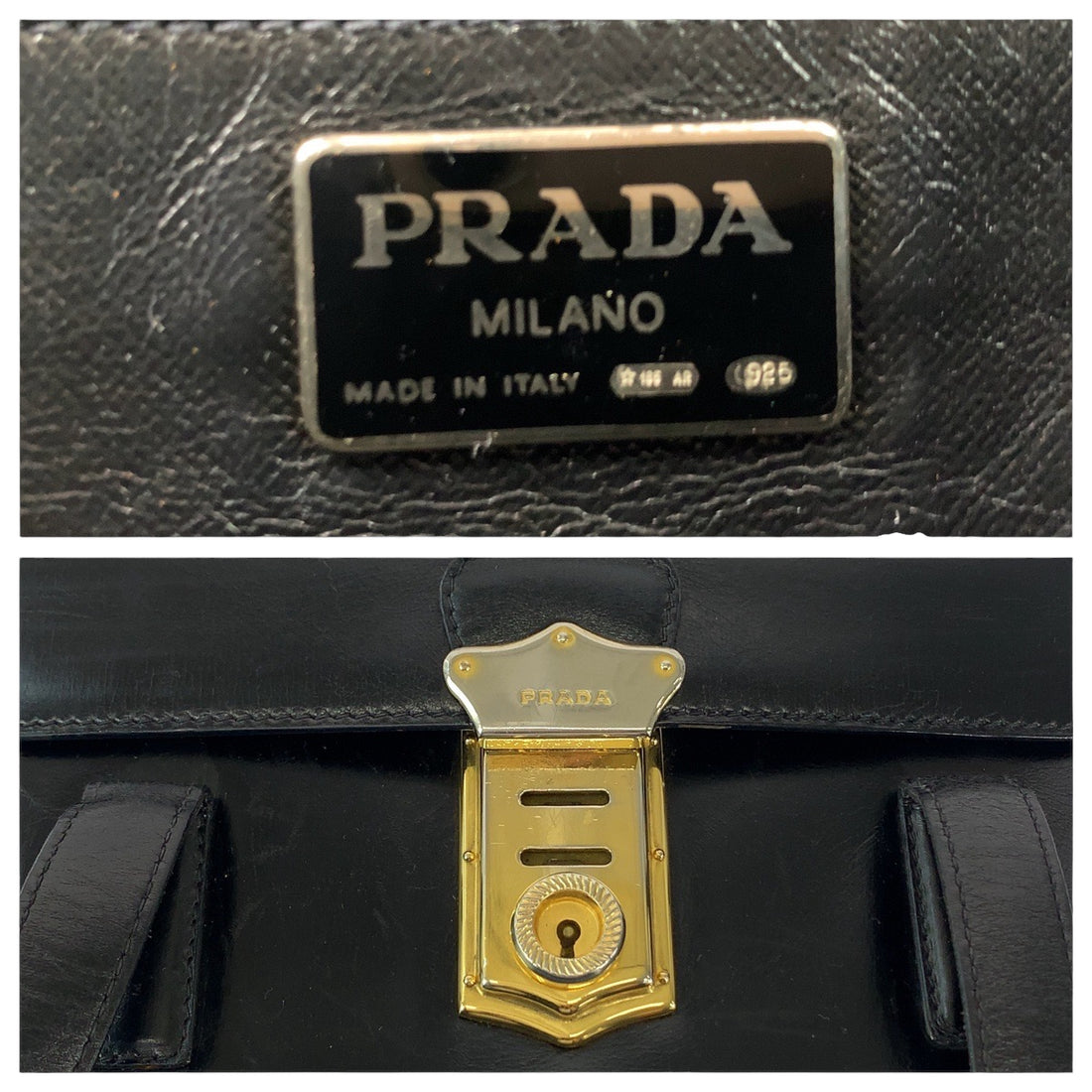 Prada Leather Shoulder Bag Black Gold Hardware