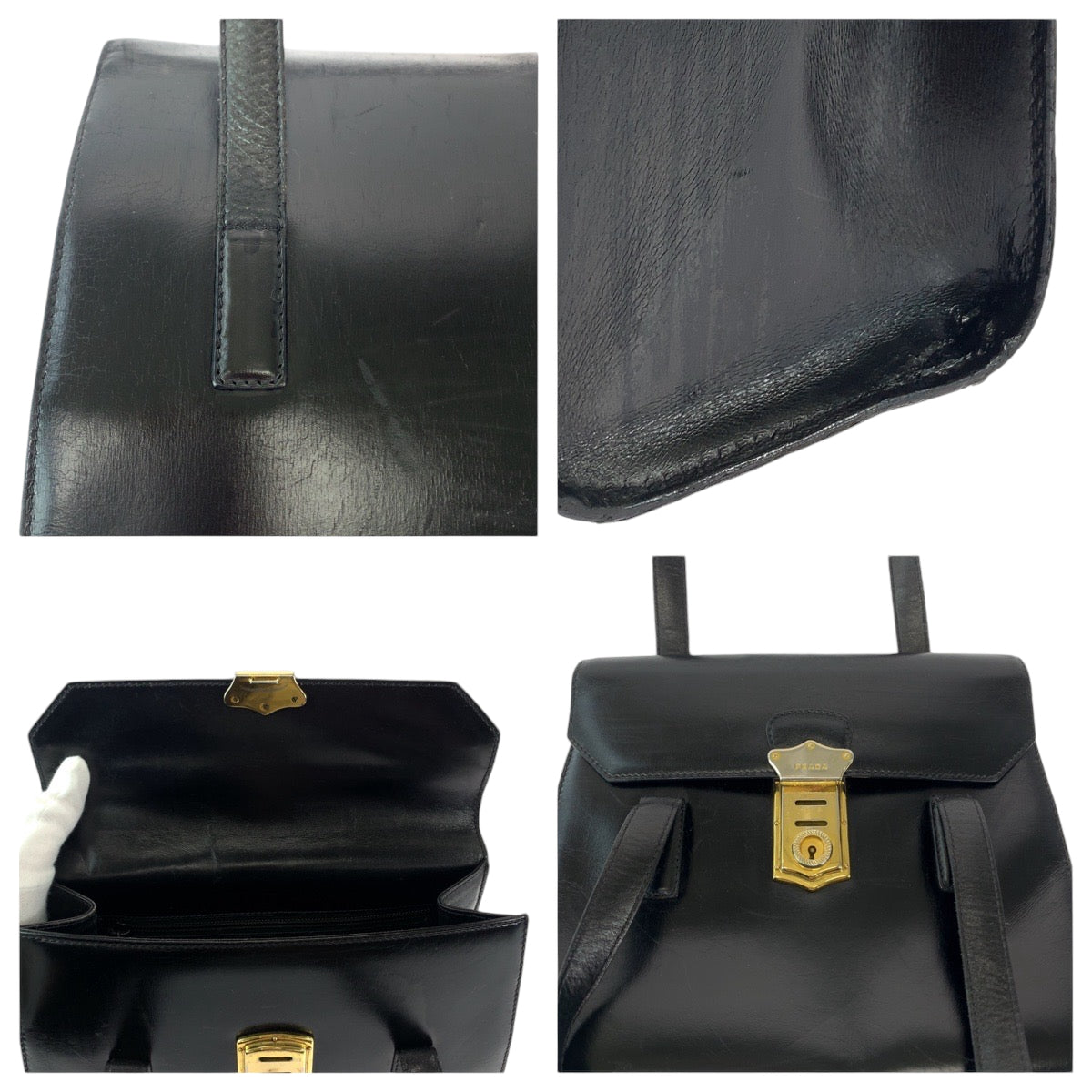 Prada Leather Shoulder Bag Black Gold Hardware