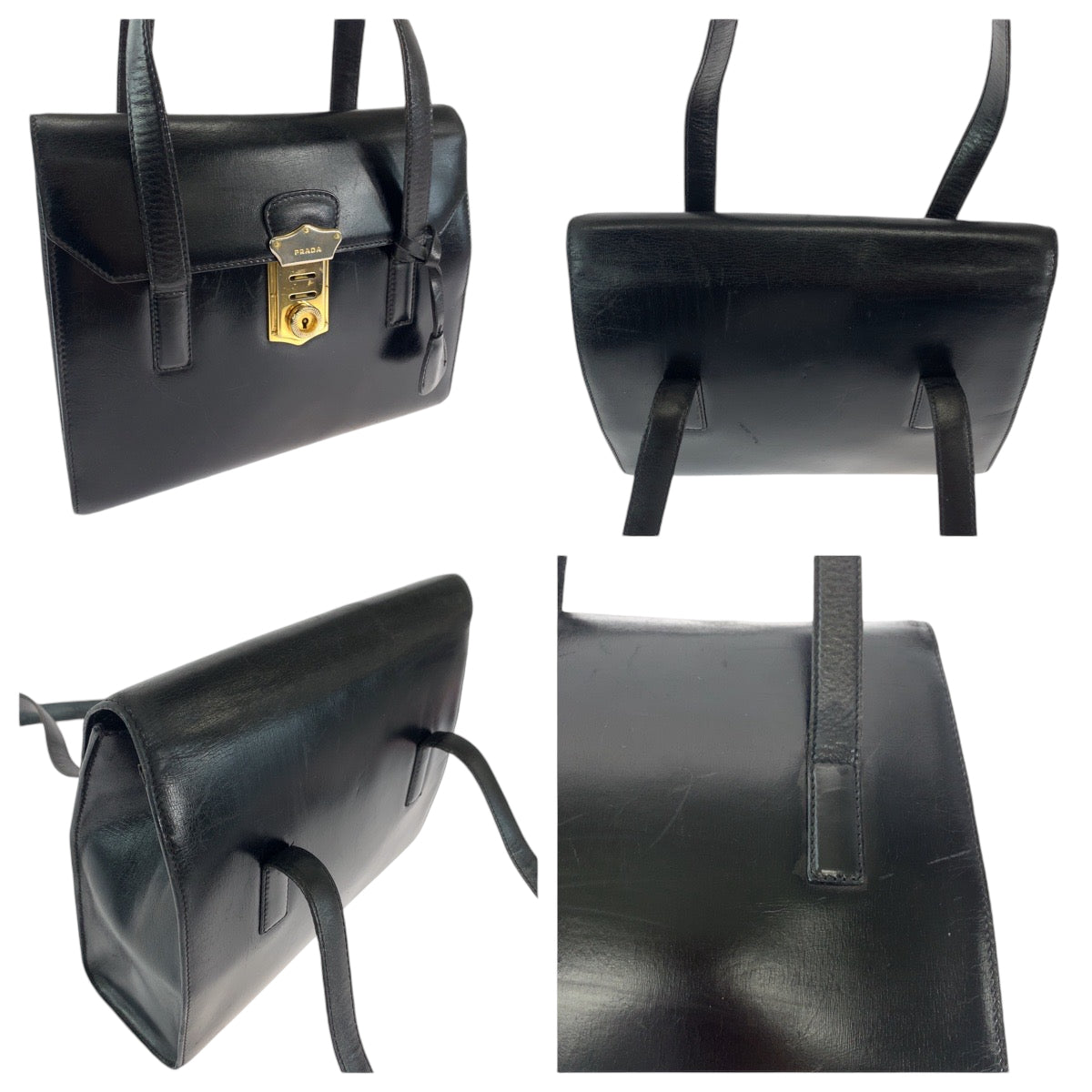 Prada Leather Shoulder Bag Black Gold Hardware