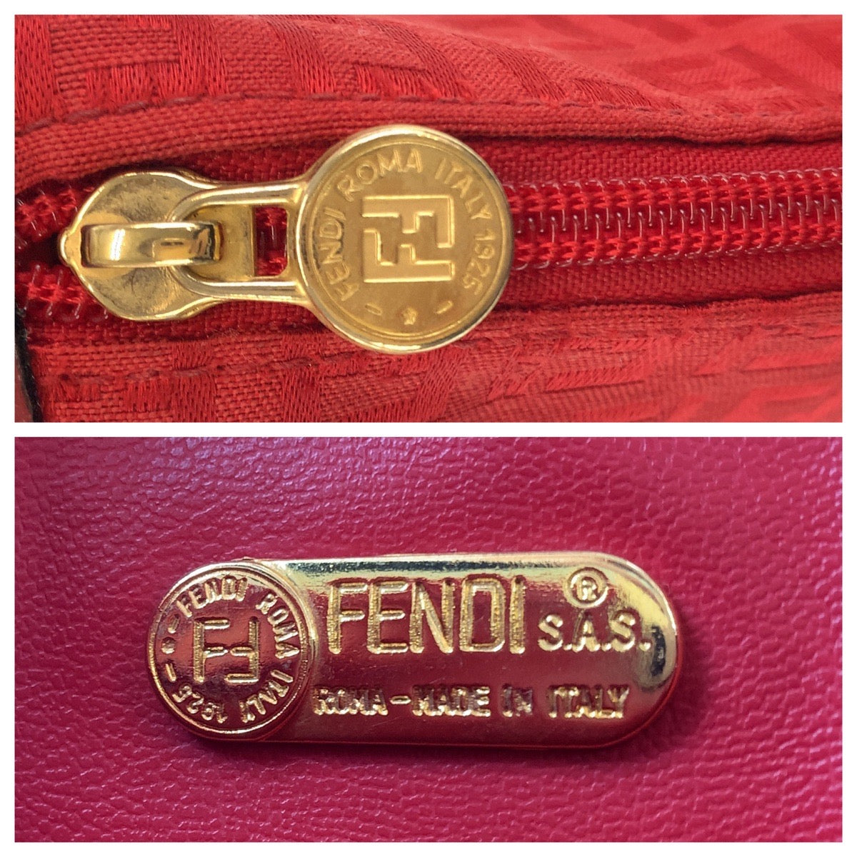 Fendi Vintage Red Gold Canvas Shoulder Bag