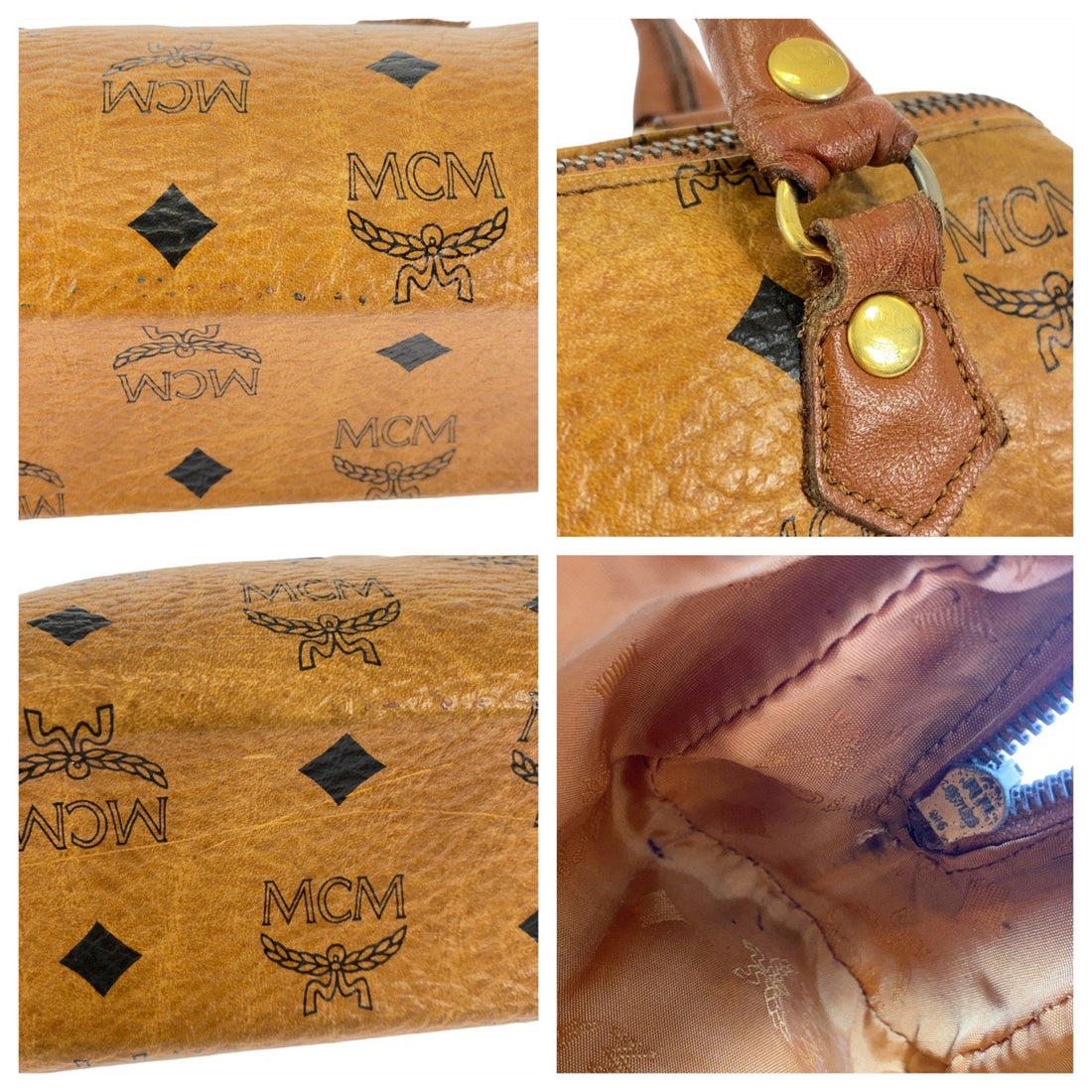 MCM Leather Logo Brown Gold 2way Bag