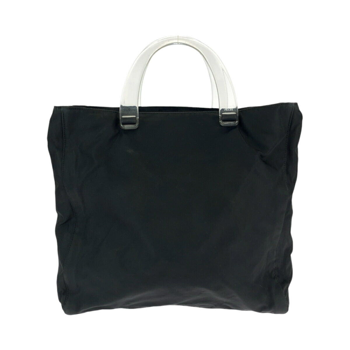 Prada Nylon Tessuto Logo Plate Clear Handle Tote