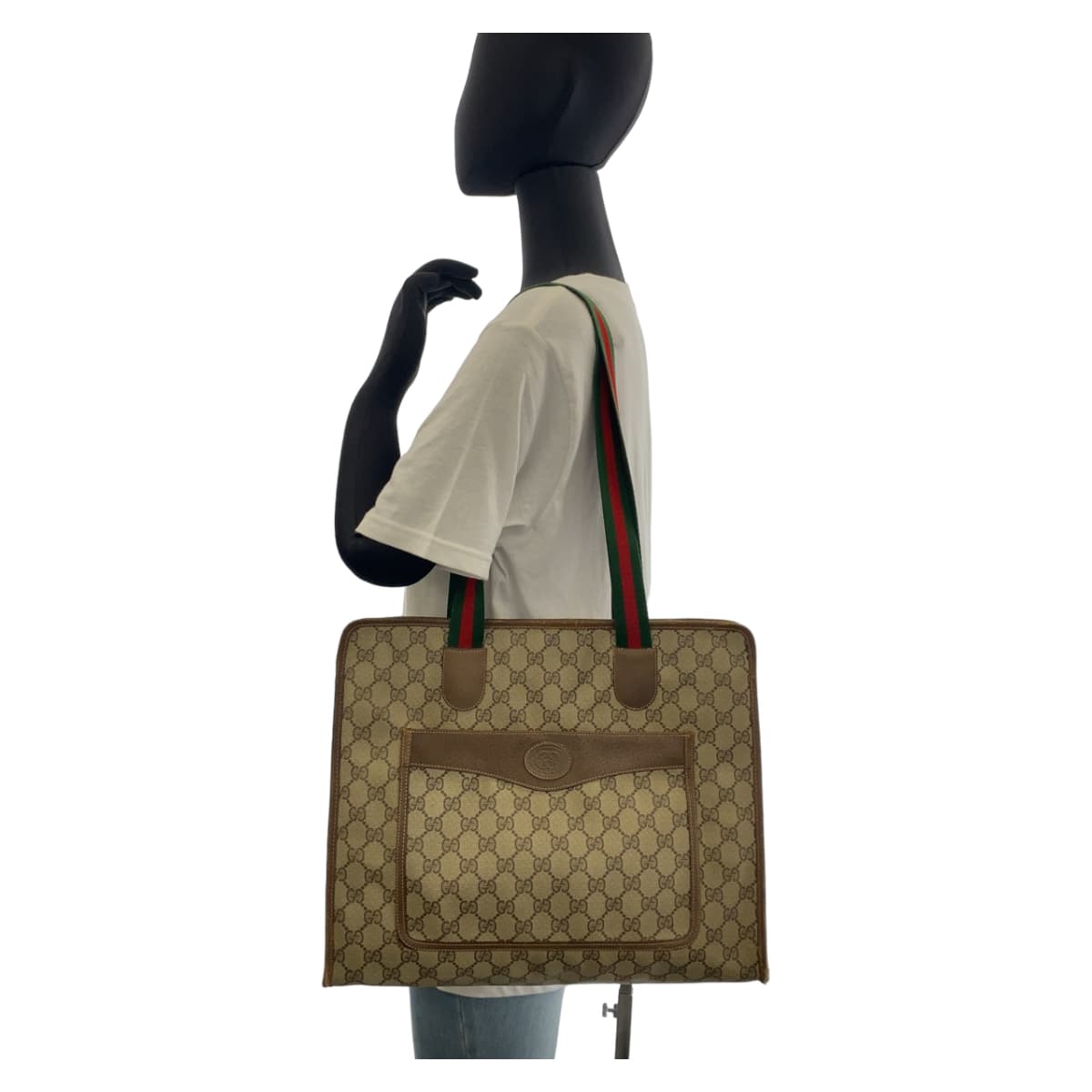 Gucci Vintage Interlocking Brown Gold Hardware GG Supreme Canvas Leather Tote Bag in Good Condition