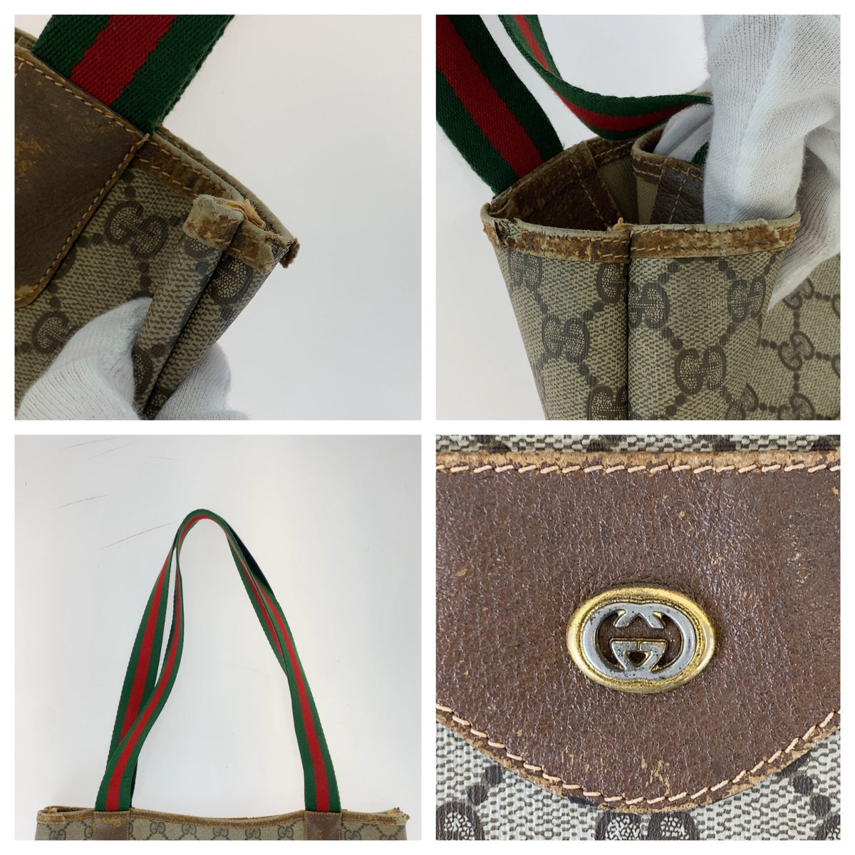 Gucci Vintage GG Supreme Canvas Leather Tote Shoulder Bag in Good Condition