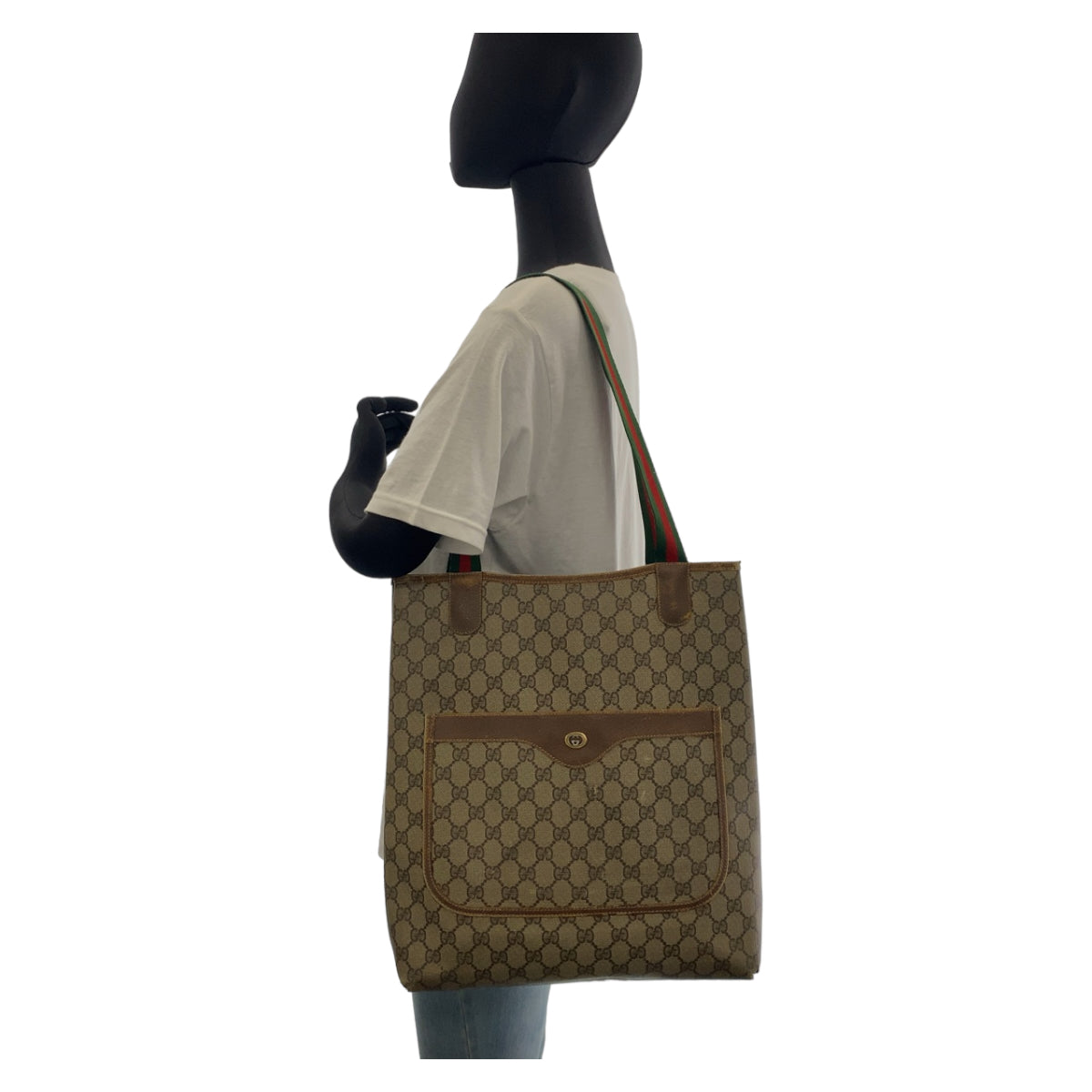 Gucci Vintage GG Supreme Canvas Leather Tote Shoulder Bag in Good Condition