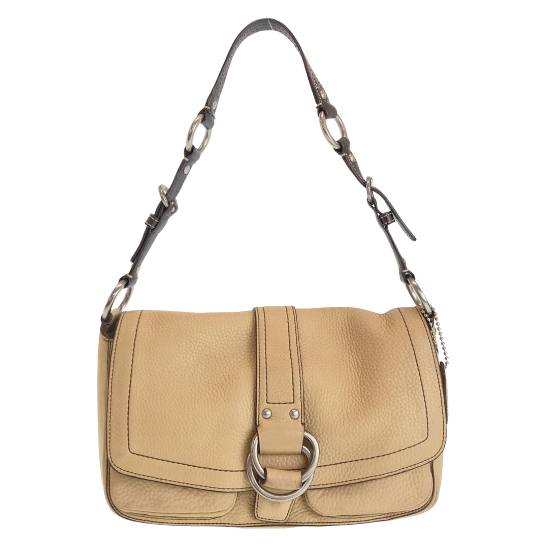 Coach Leather Shoulder Bag Beige Brown