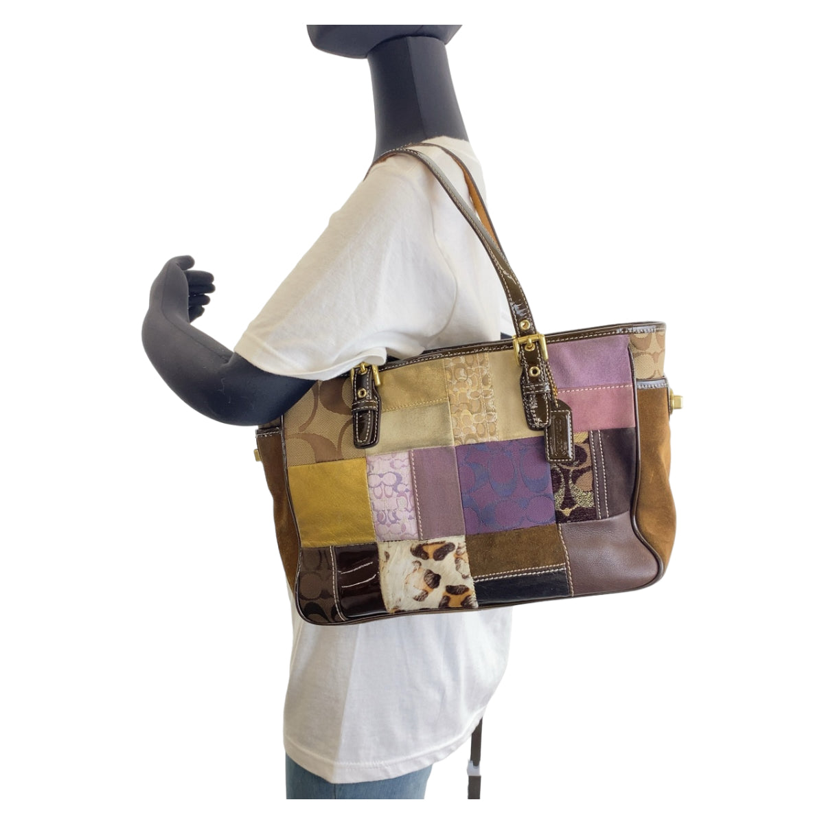 Coach Patchwork Canvas/Leather/Suede Tote Shoulder Bag in Very Good Condition