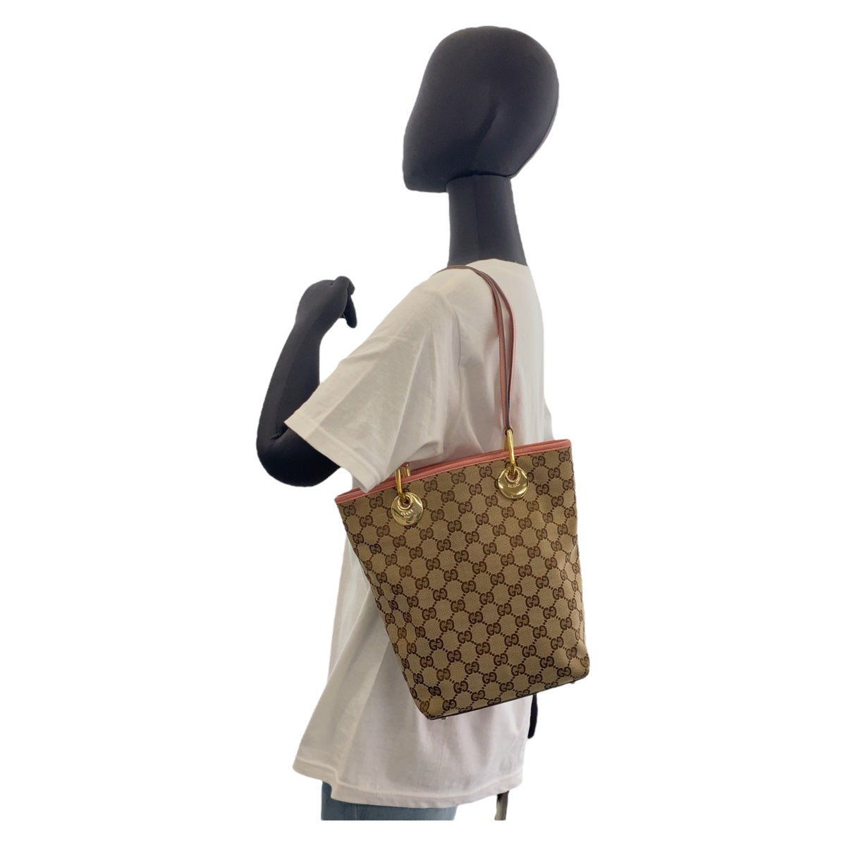 Gucci GG Canvas Tote Bag Beige Brown Gold Hardware in Very Good Condition