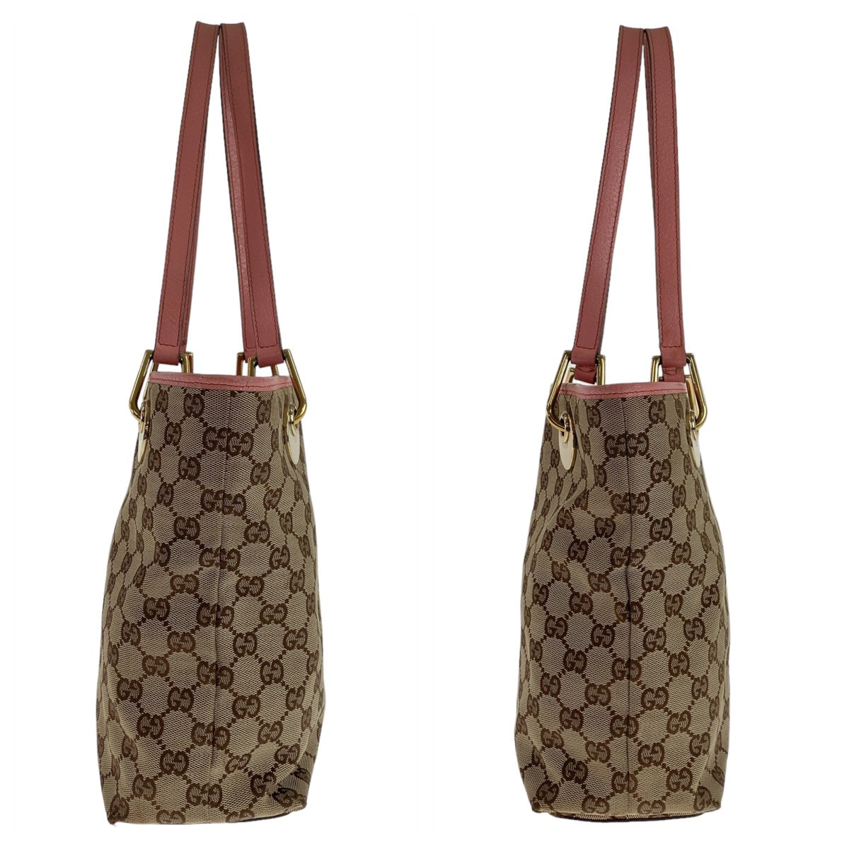 Gucci GG Canvas Tote Bag Beige Brown Gold Hardware in Very Good Condition