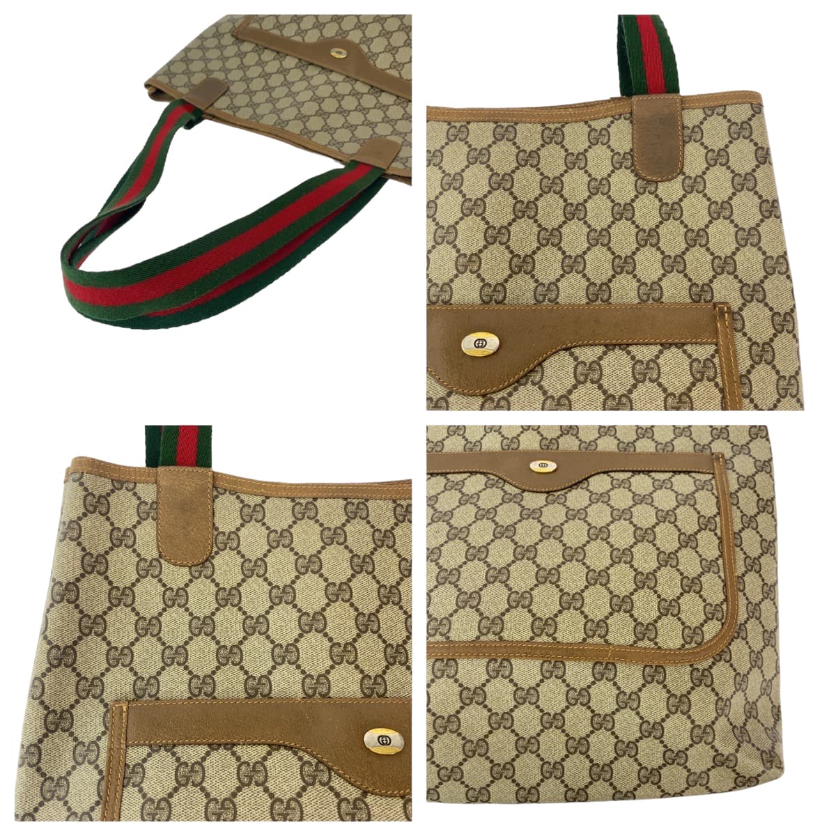 Gucci GG Supreme Canvas Old Gucci Sherry Line Tote Shoulder Bag in Very Good Condition