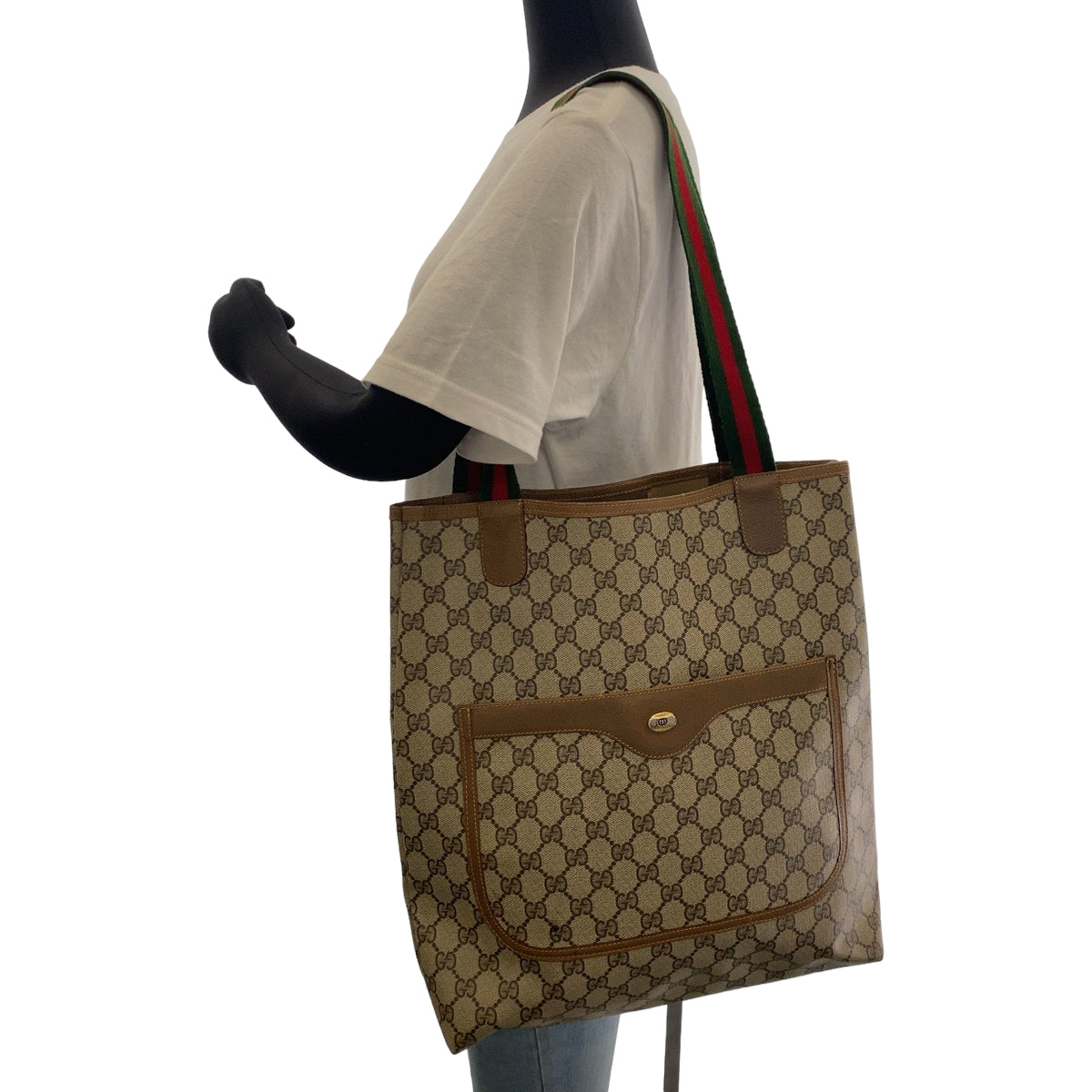 Gucci GG Supreme Canvas Old Gucci Sherry Line Tote Shoulder Bag in Very Good Condition