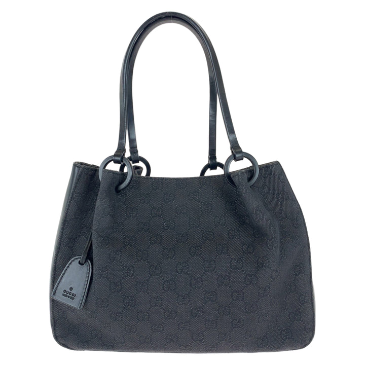 Gucci Black GG Canvas Leather Tote Bag