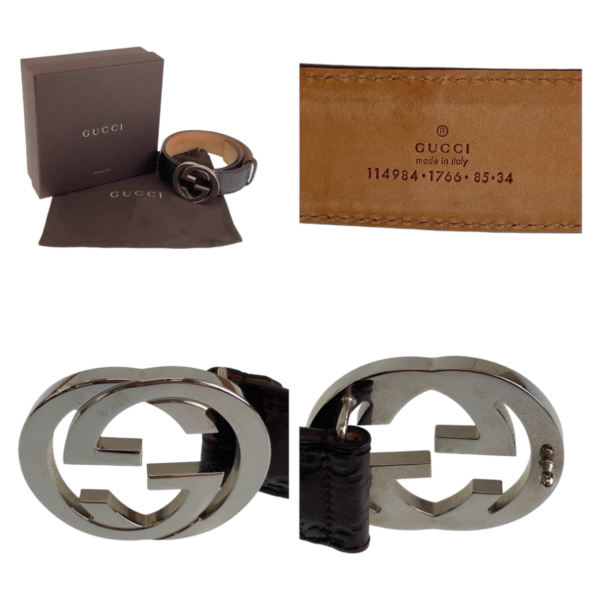 Gucci Leather Interlocking Belt Buckle