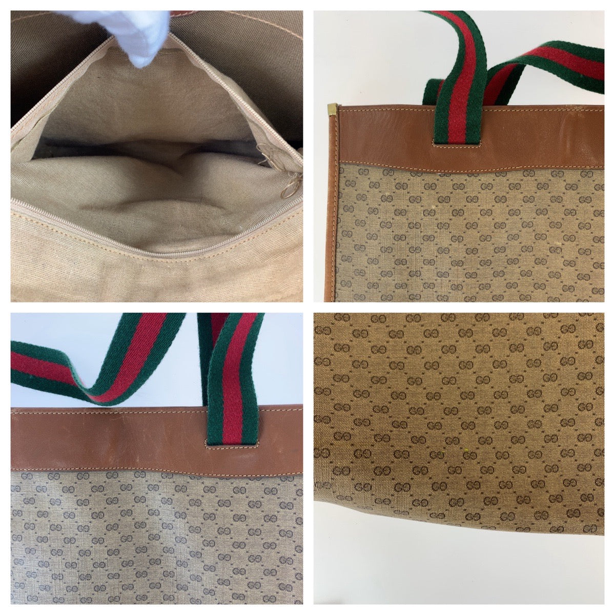 Gucci Vintage GG Supreme Canvas Leather Tote Bag in Very Good Condition