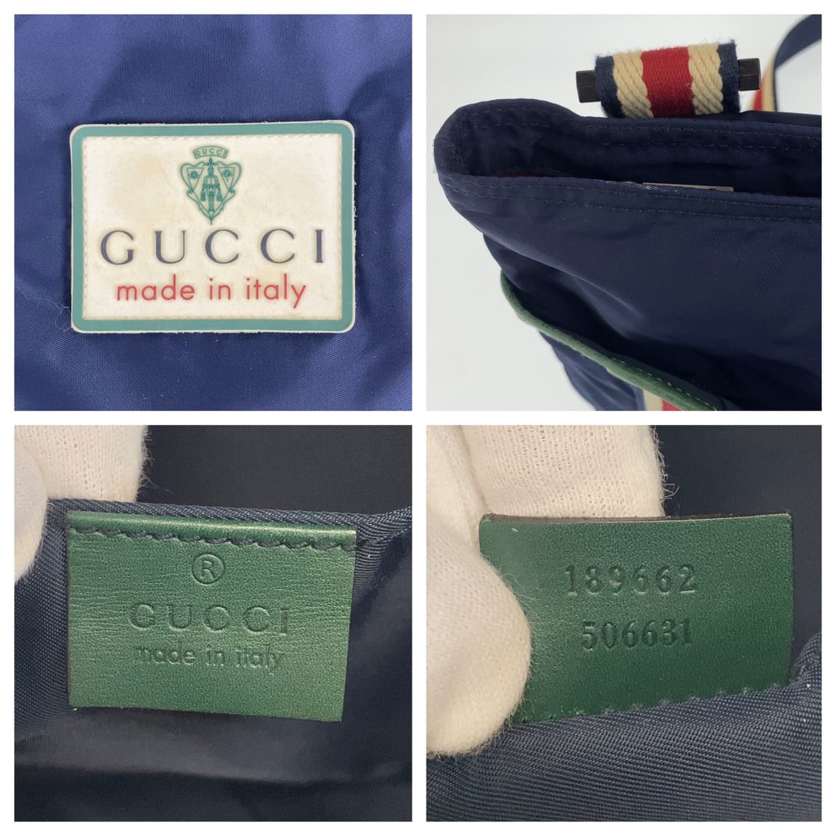 Gucci Nylon Navy Multicolor Shoulder Bag 189662 in Very Good Condition