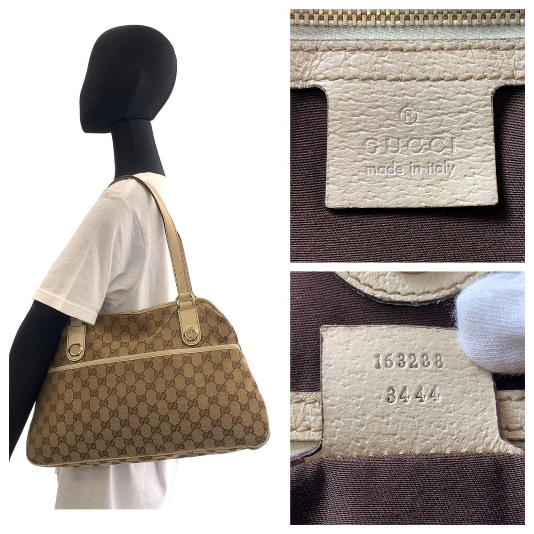 Gucci GG Canvas Tote Bag Beige White