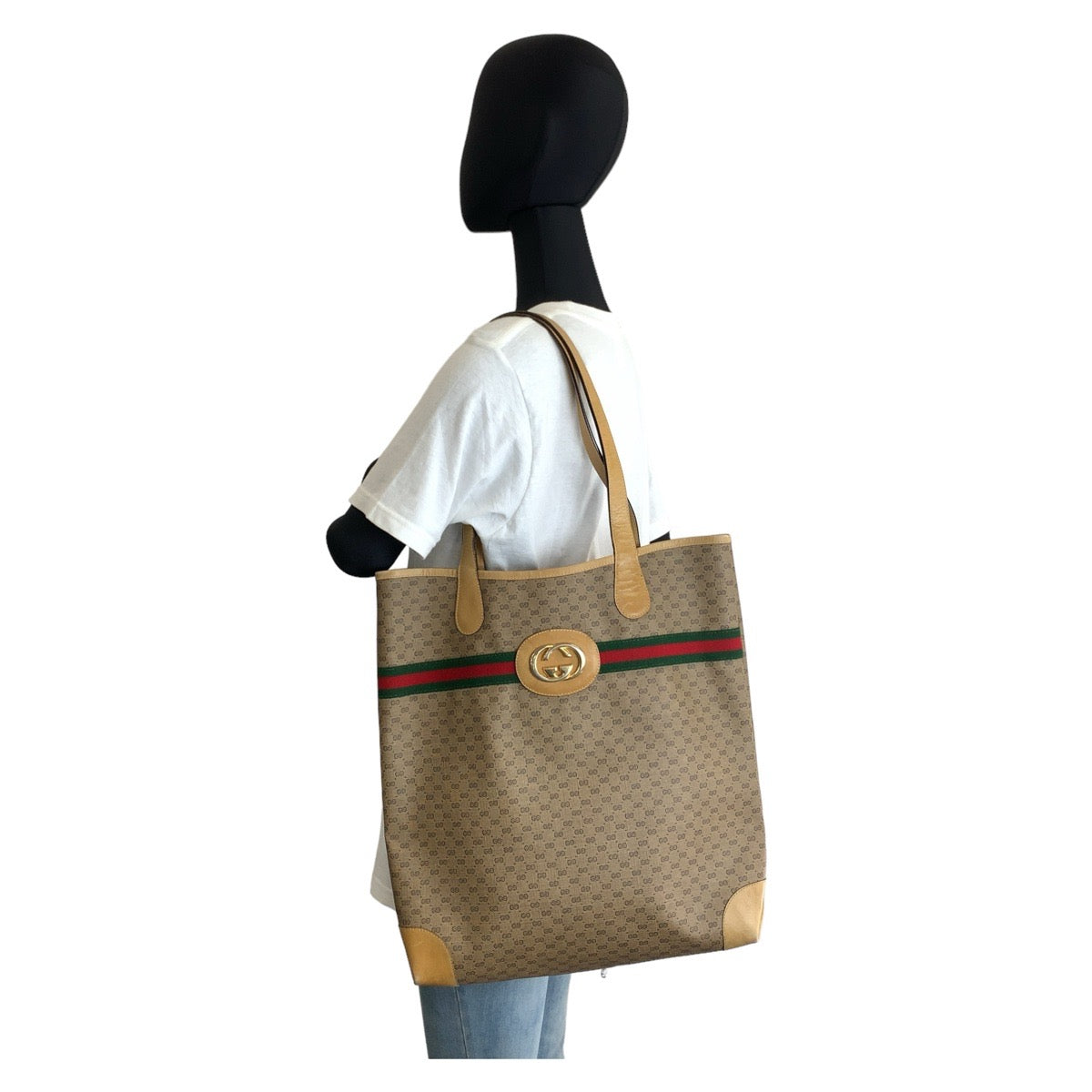 Gucci GG Supreme Canvas/Leather Micro GG Interlocking Old Gucci Tote Bag in Very Good Condition