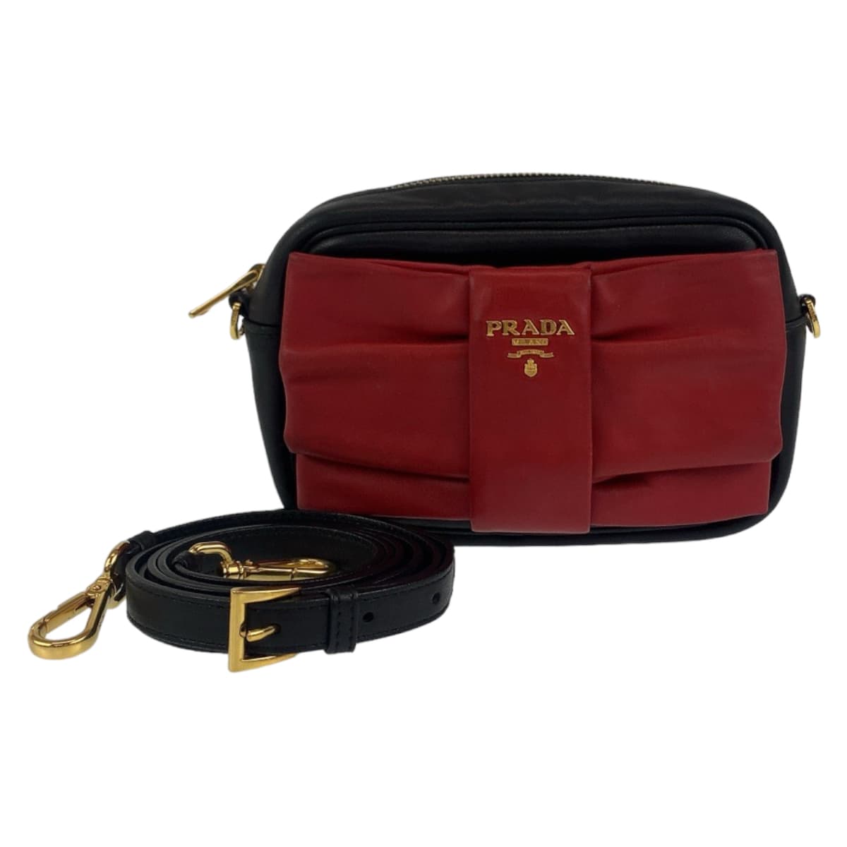 Prada Leather Ribbon Motif Shoulder Bag