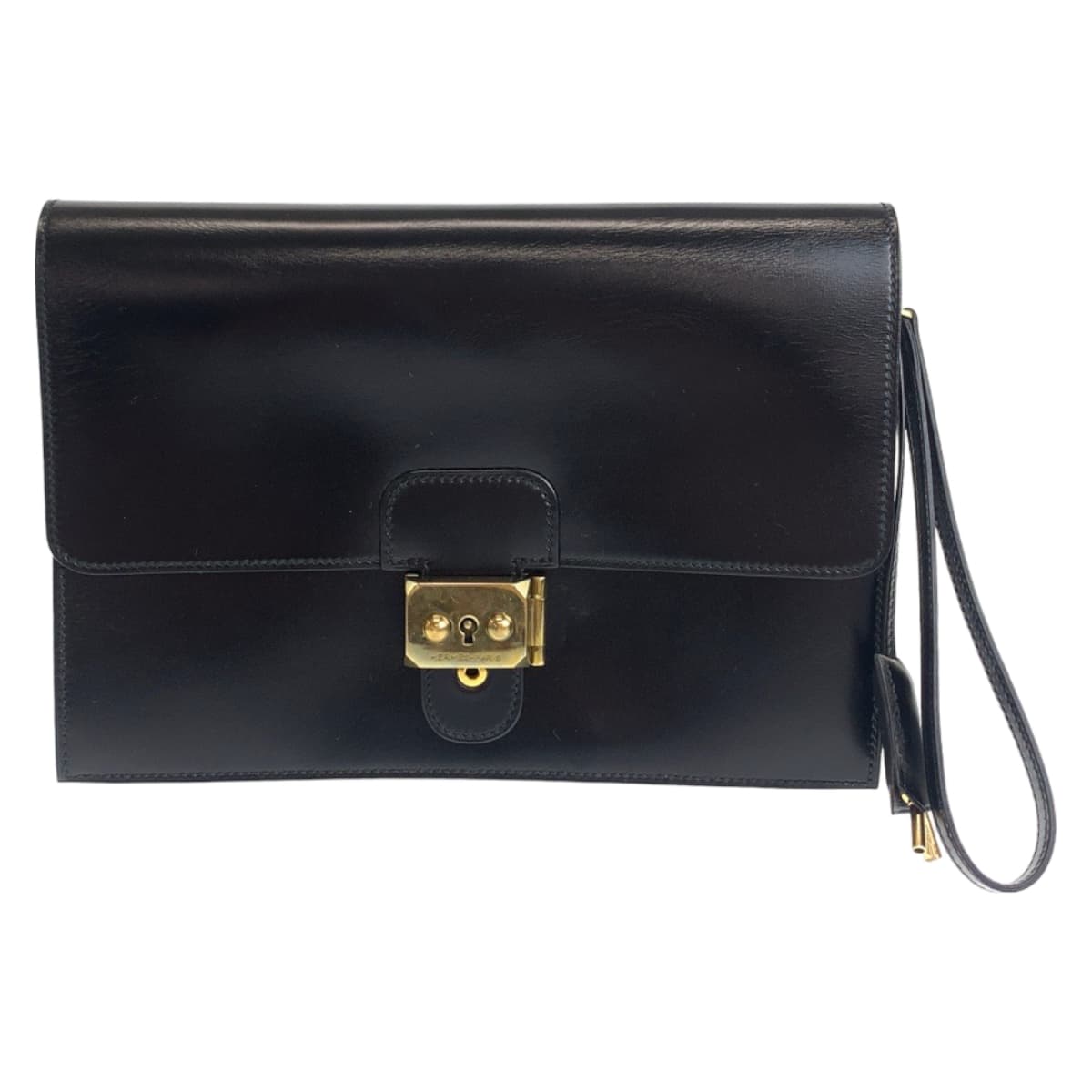 Hermes Box Calf Pochette Jet Clutch Bag Black Gold Hardware in Great Condition