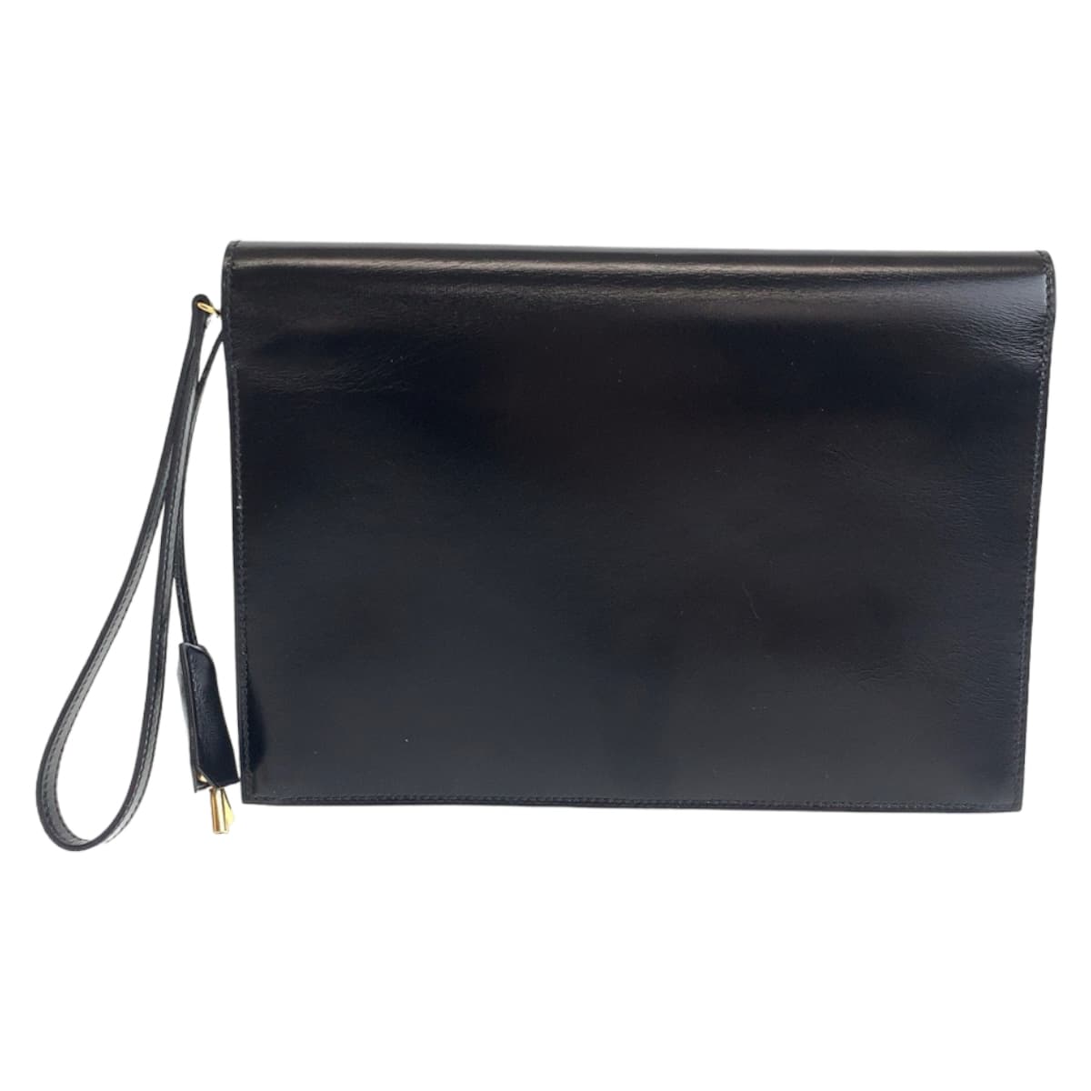 Hermes Box Calf Pochette Jet Clutch Bag Black Gold Hardware in Great Condition