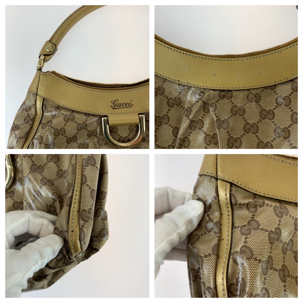 Gucci Abbey GG Crystal Canvas/Leather Shoulder Bag in Very Good Condition