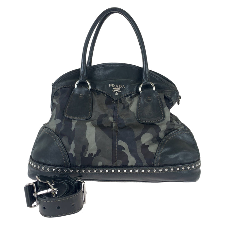 Prada Nylon Leather Camouflage Studded Handbag