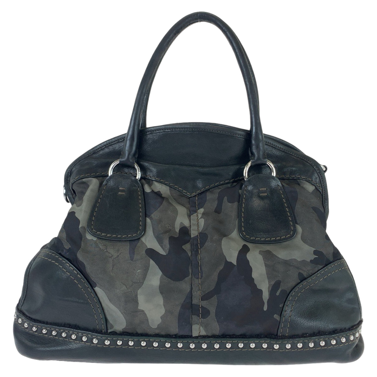 Prada Nylon Leather Camouflage Studded Handbag