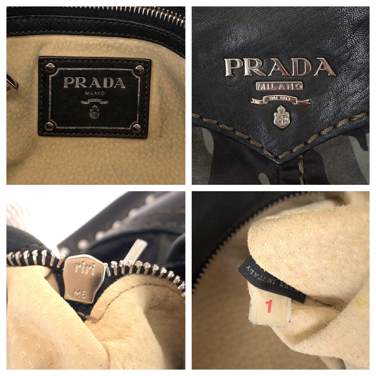 Prada Tessuto Camouflage Studded Nylon/Leather Handbag BL0688 in Very Good Condition