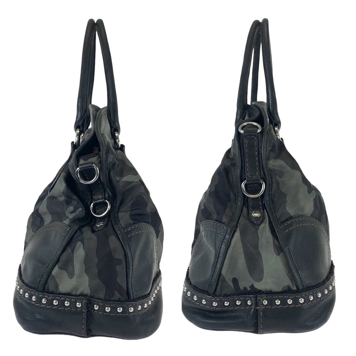 Prada Nylon Leather Camouflage Studded Handbag