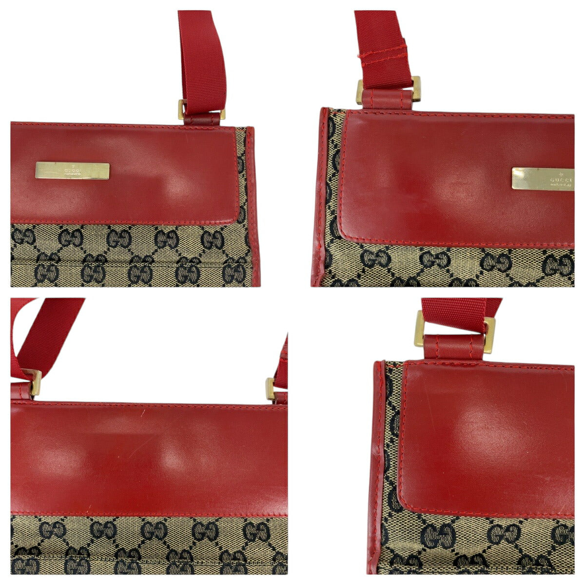 Gucci GG Canvas Shoulder Bag Red Beige