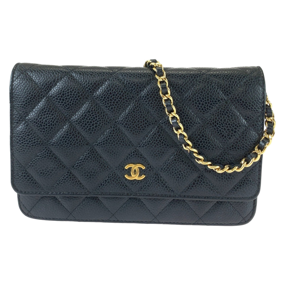 Chanel Caviar Skin Matelasse Coco Mark Crossbody Wallet 407751 in Great Condition