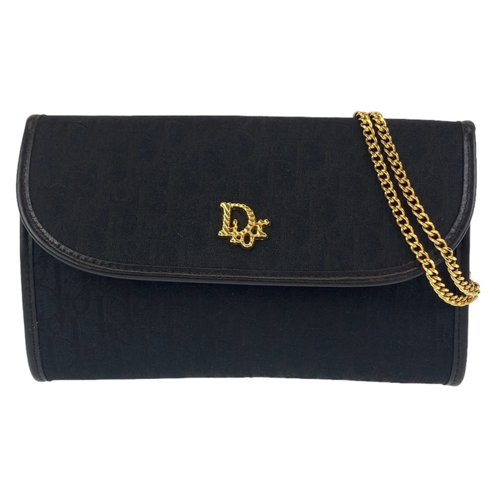 Dior Vintage Trotter Canvas Shoulder Bag Black Gold Hardware