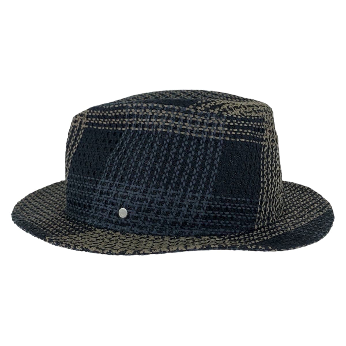 Hermes Silk/Linen Travis Hat Black Beige Navy