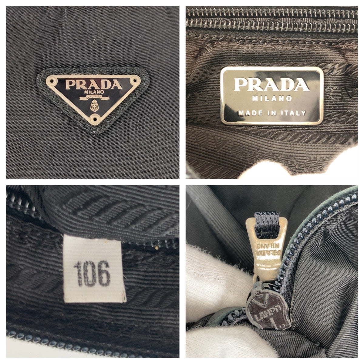 Prada Nylon/Leather Tessuto Triangle Logo Plate Shoulder Bag in Very Good Condition