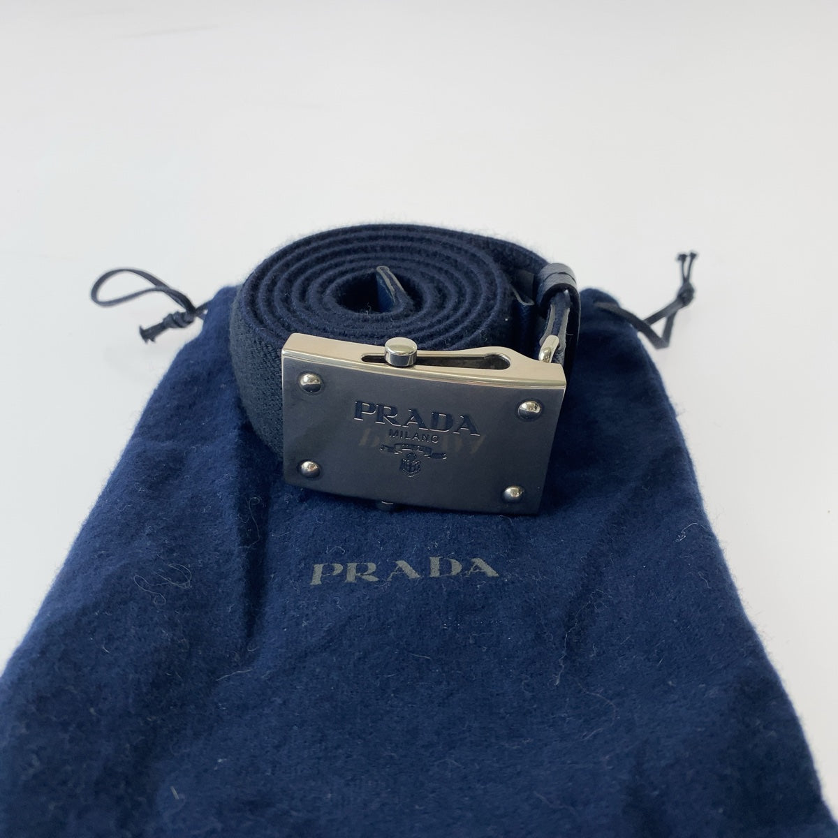 Prada Navy Wool Acrylic Rayon Belt for Men in Great Condition