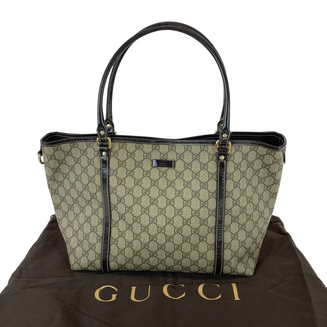 Gucci GG Supreme Canvas Leather Tote Bag