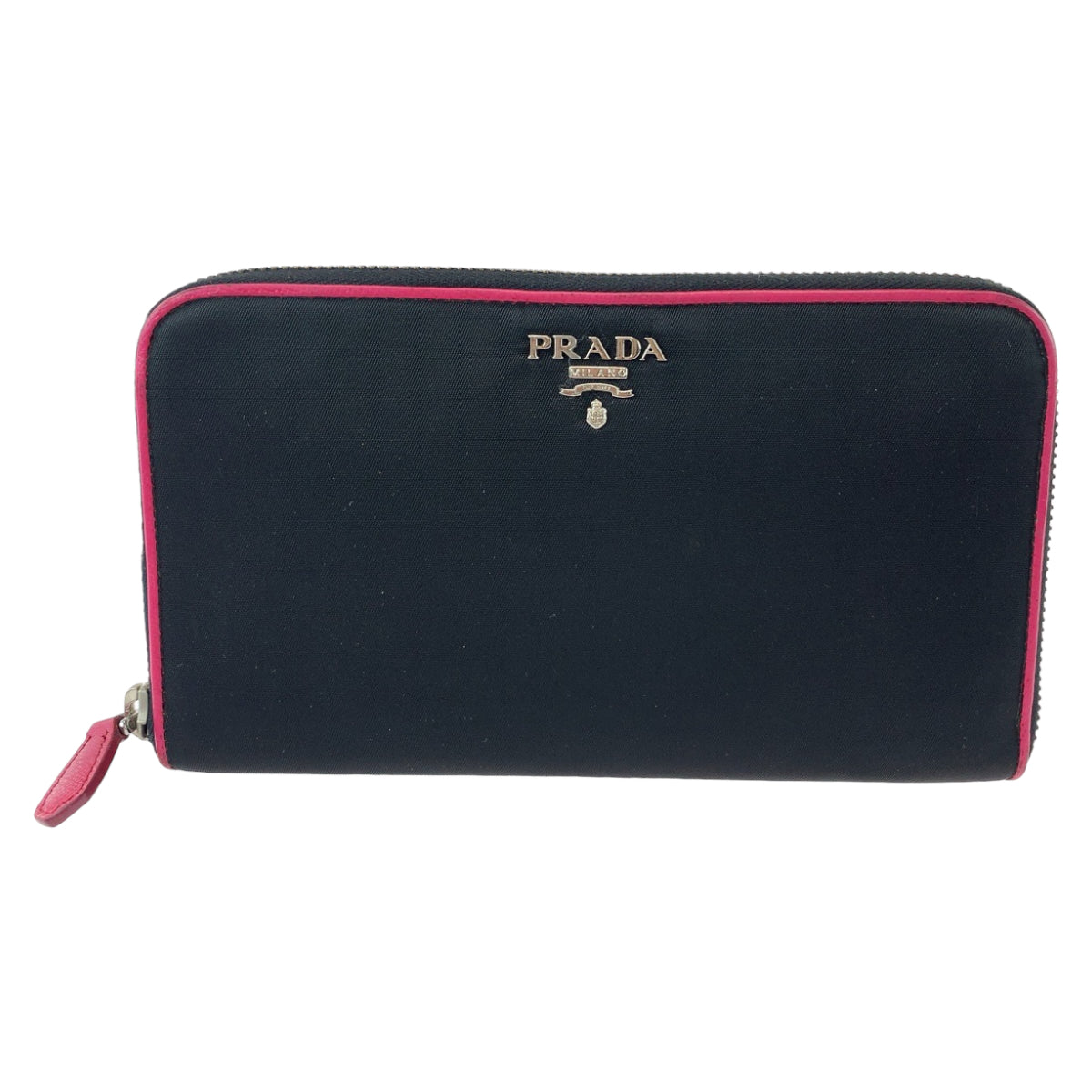 Prada Nylon Tessuto Long Wallet Black Pink in Very Good Condition