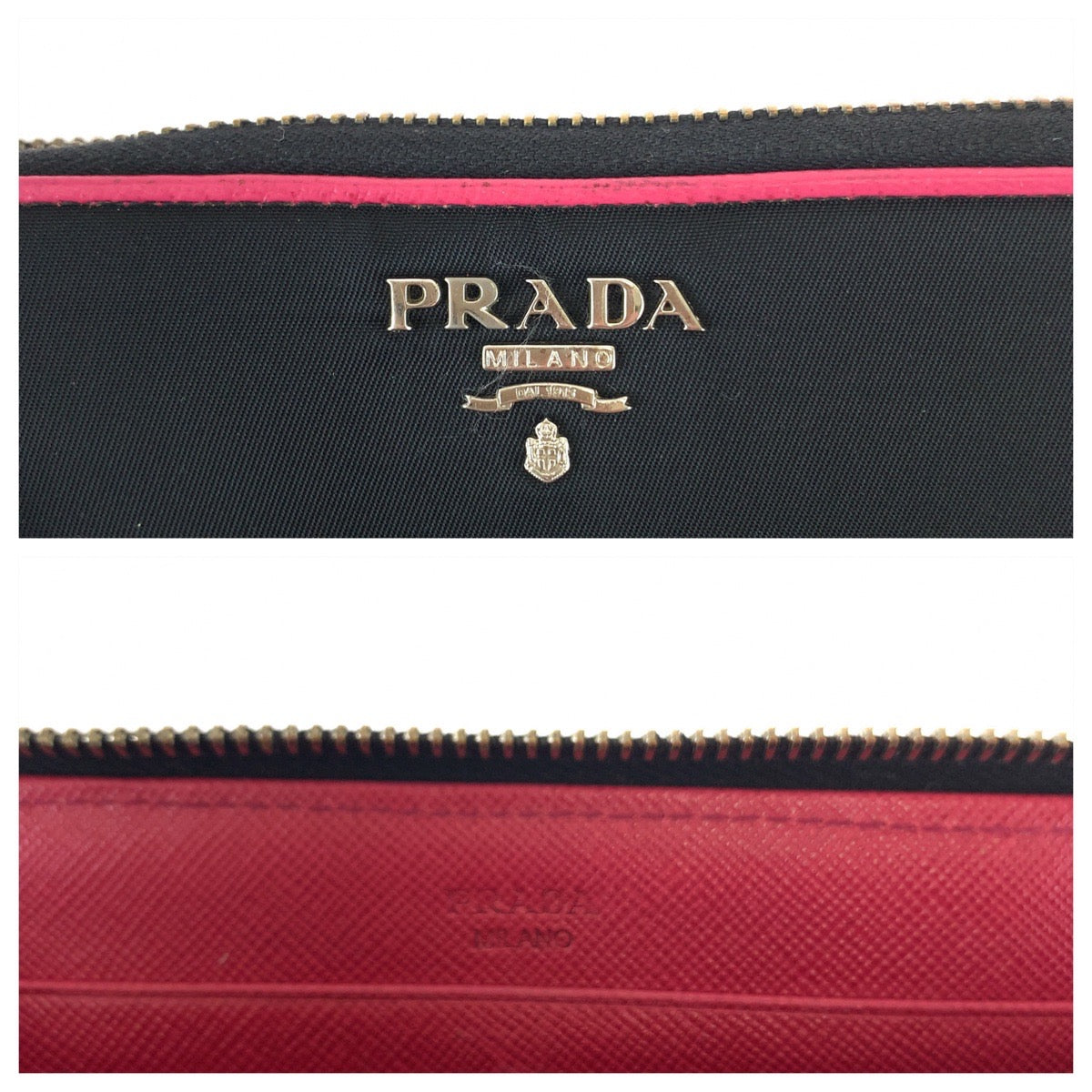 Prada Nylon Tessuto Long Wallet Black Pink in Very Good Condition