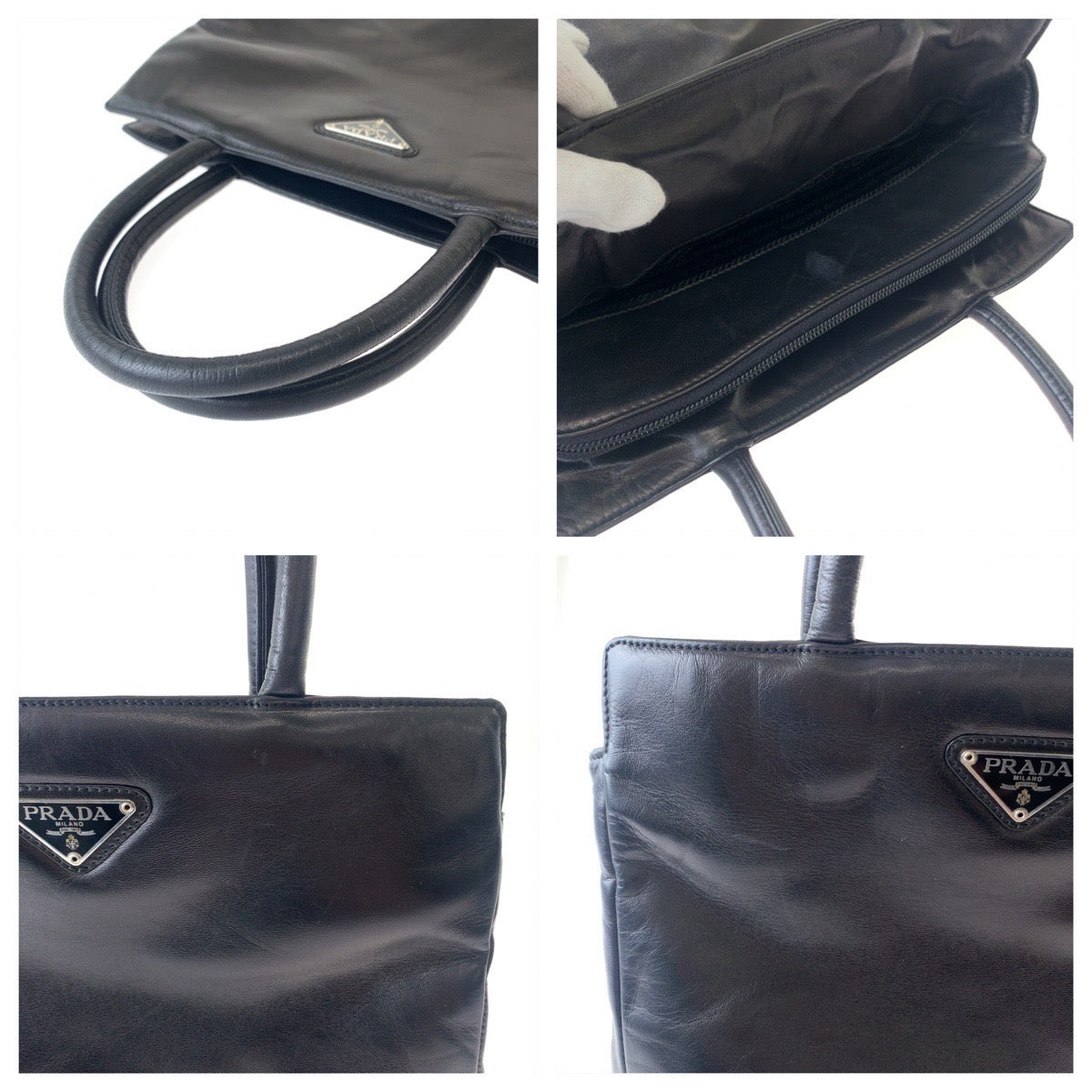 Prada Leather Tote Bag with Triangle Logo Plate in Very Good Condition