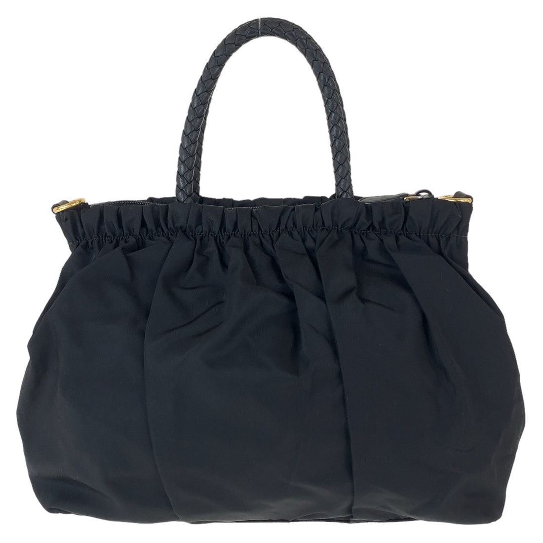 Prada Nylon Leather Black Gold Tote Bag