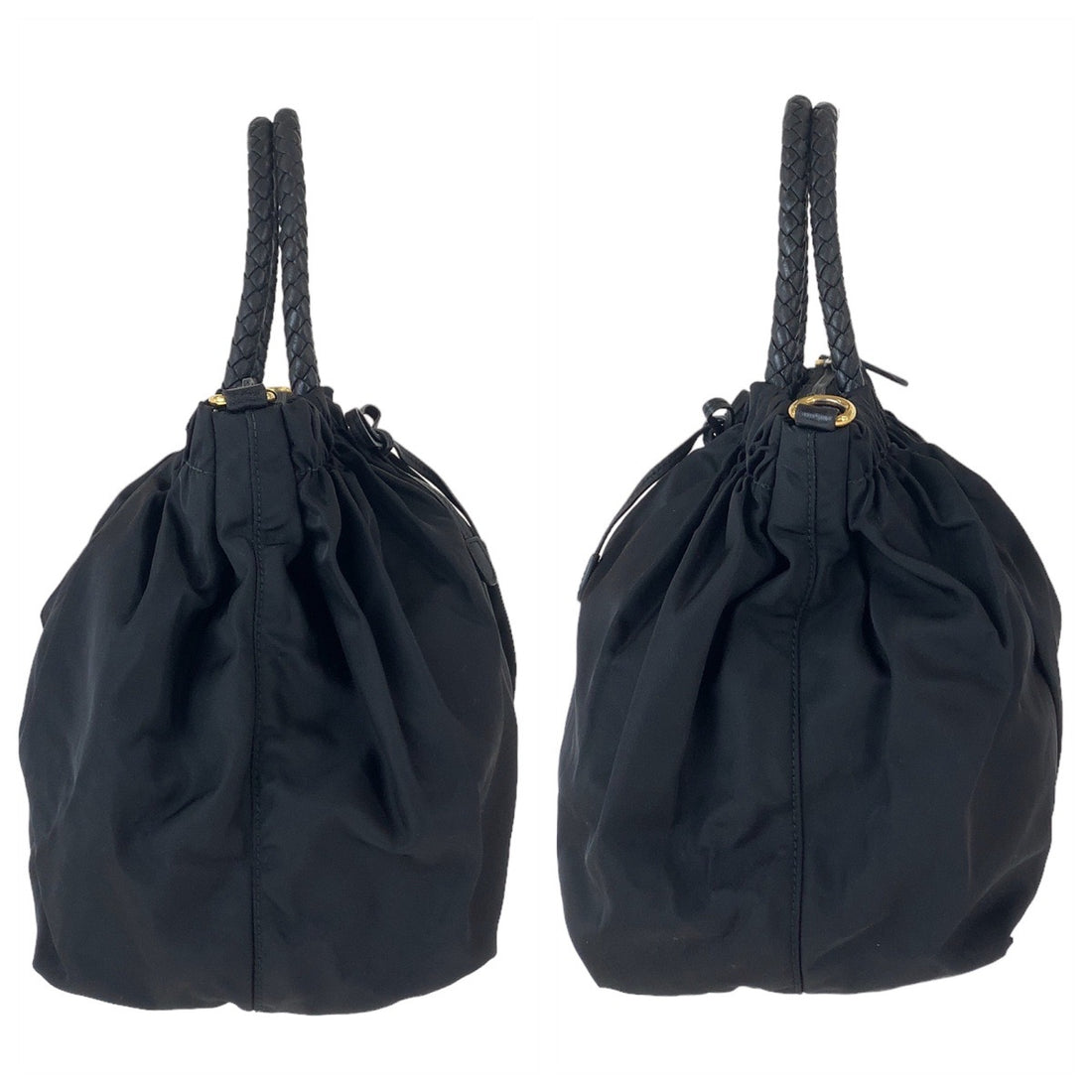 Prada Nylon Leather Black Gold Tote Bag